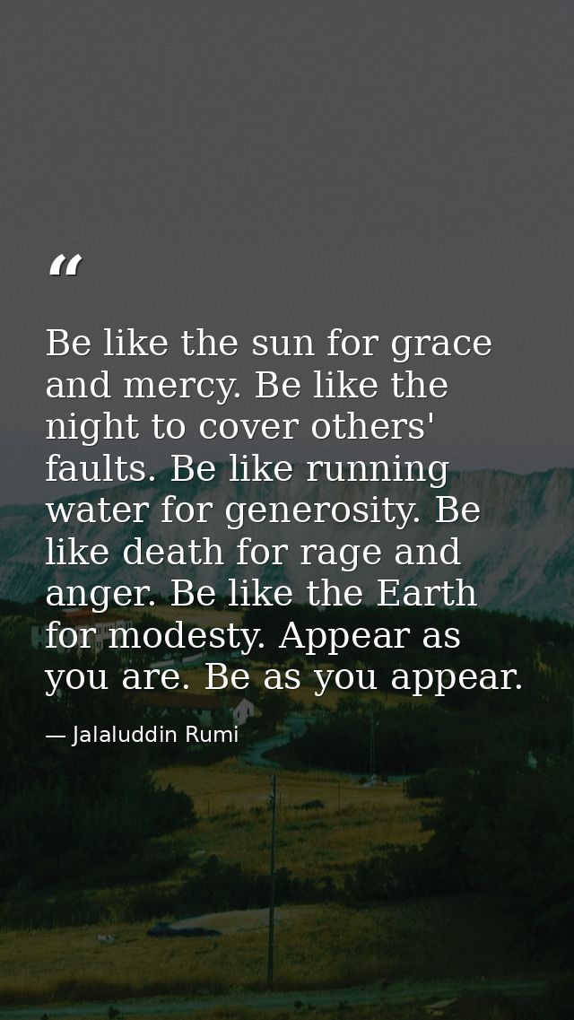 Be like the sun for grace and mercy. Be like the night to cover others' faults. Be like running water for generosity. Be — Jalaluddin Rumi