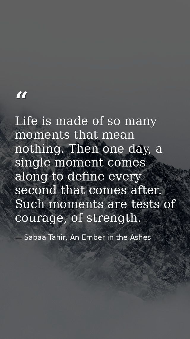 Life is made of so many moments that mean nothing. Then one day, a single moment comes along to define every second that — Sabaa Tahir, An Ember in the Ashes