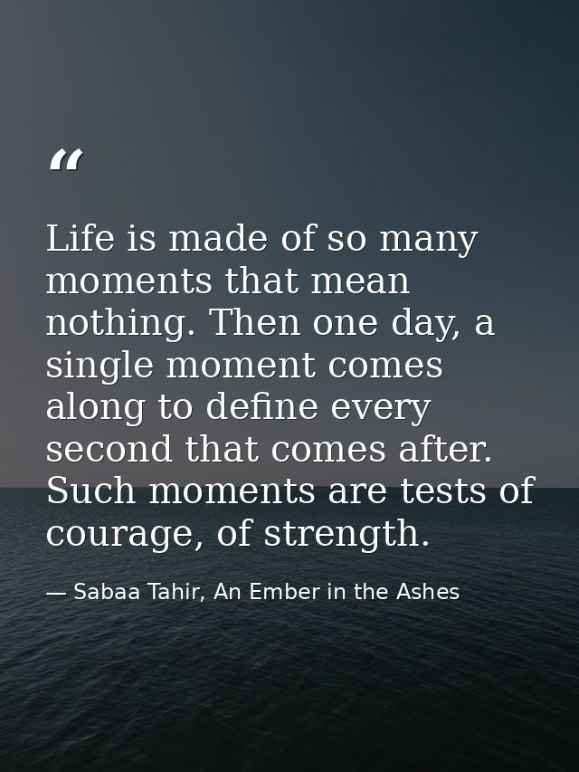 Life is made of so many moments that mean nothing. Then one day, a single moment comes along to define every second that — Sabaa Tahir, An Ember in the Ashes