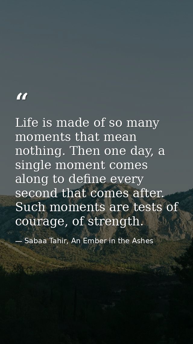 Life is made of so many moments that mean nothing. Then one day, a single moment comes along to define every second that — Sabaa Tahir, An Ember in the Ashes