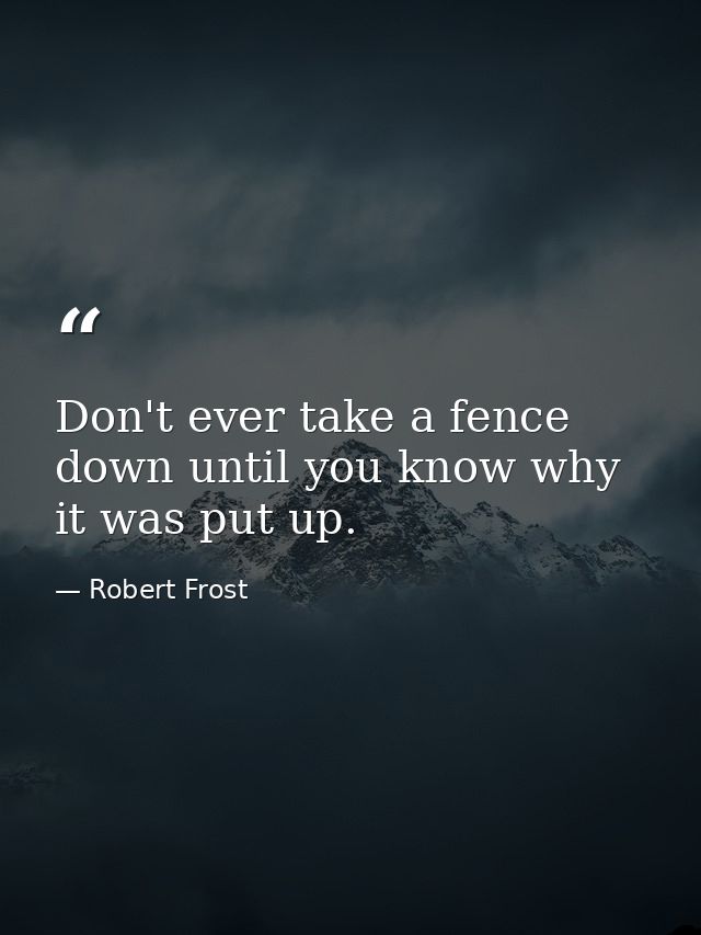 Don't ever take a fence down until you know why it was put up. — Robert Frost