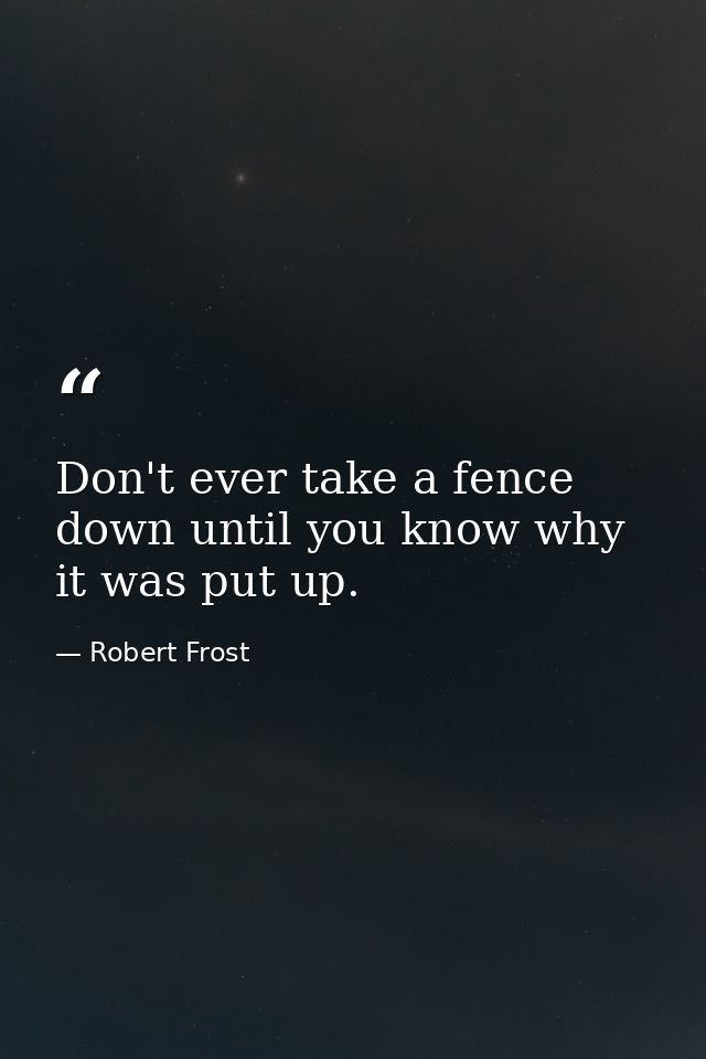 Don't ever take a fence down until you know why it was put up. — Robert Frost