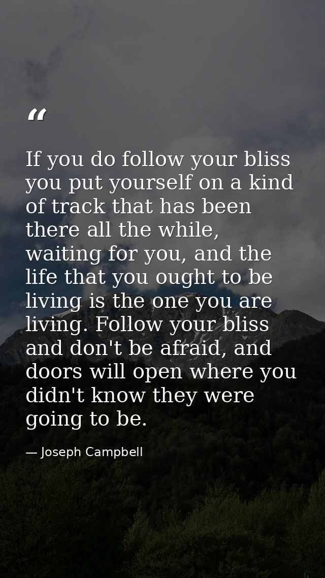 If you do follow your bliss you put yourself on a kind of track that has been there all the while, waiting for you, and  — Joseph Campbell