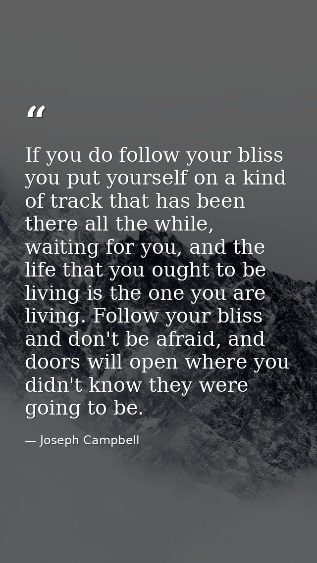 If you do follow your bliss you put yourself on a kind of track that has been there all the while, waiting for you, and  — Joseph Campbell