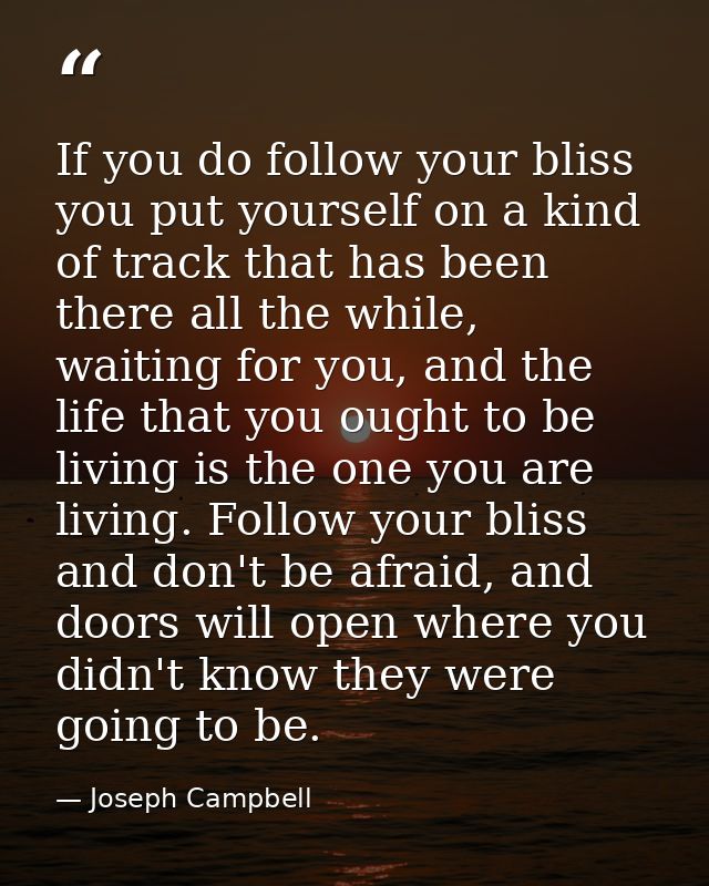 If you do follow your bliss you put yourself on a kind of track that has been there all the while, waiting for you, and  — Joseph Campbell