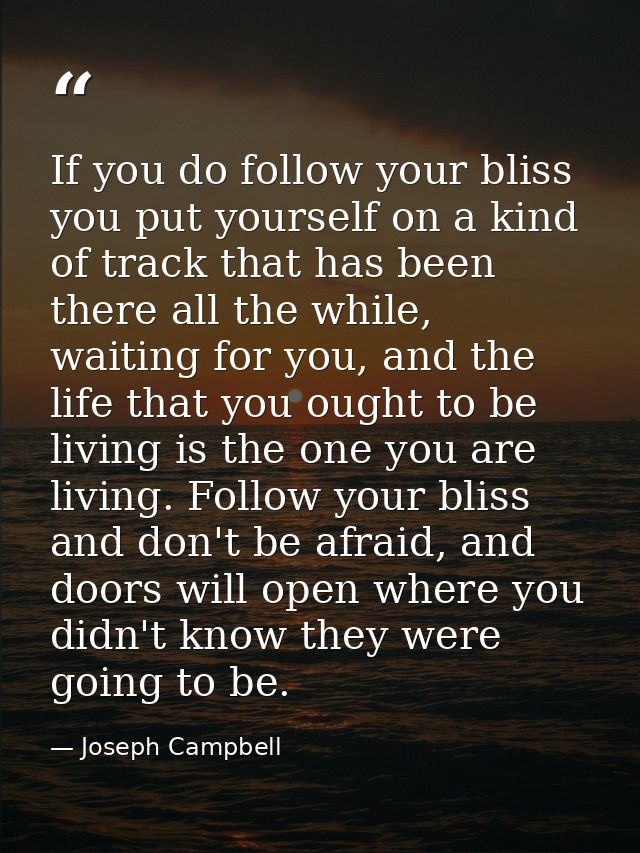 If you do follow your bliss you put yourself on a kind of track that has been there all the while, waiting for you, and  — Joseph Campbell