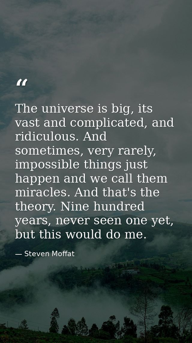 The universe is big, its vast and complicated, and ridiculous. And sometimes, very rarely, impossible things just happen — Steven Moffat