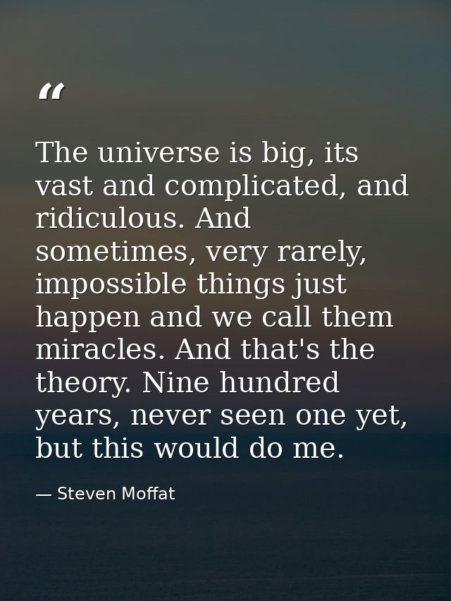 The universe is big, its vast and complicated, and ridiculous. And sometimes, very rarely, impossible things just happen — Steven Moffat