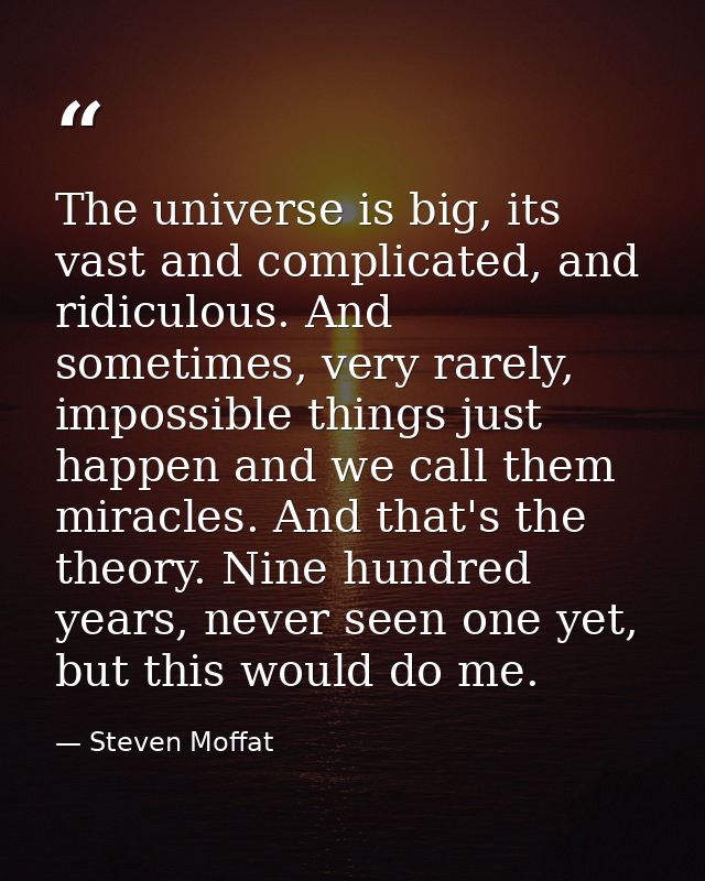 The universe is big, its vast and complicated, and ridiculous. And sometimes, very rarely, impossible things just happen — Steven Moffat