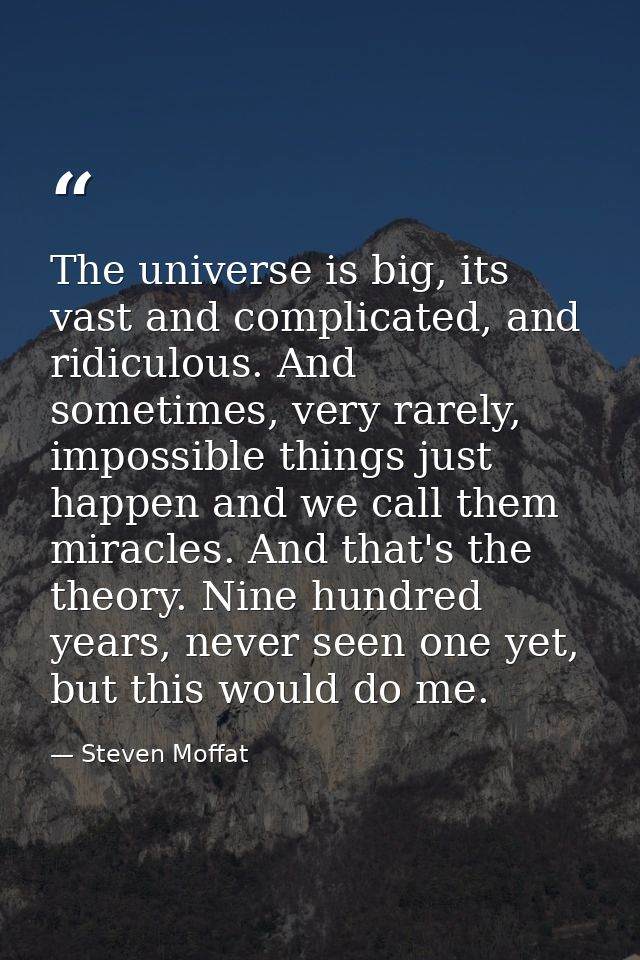 The universe is big, its vast and complicated, and ridiculous. And sometimes, very rarely, impossible things just happen — Steven Moffat