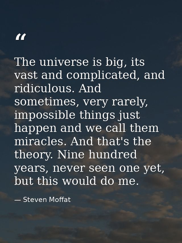 The universe is big, its vast and complicated, and ridiculous. And sometimes, very rarely, impossible things just happen — Steven Moffat