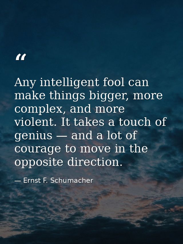 Any intelligent fool can make things bigger, more complex, and more violent. It takes a touch of genius — and a lot of c — Ernst F. Schumacher