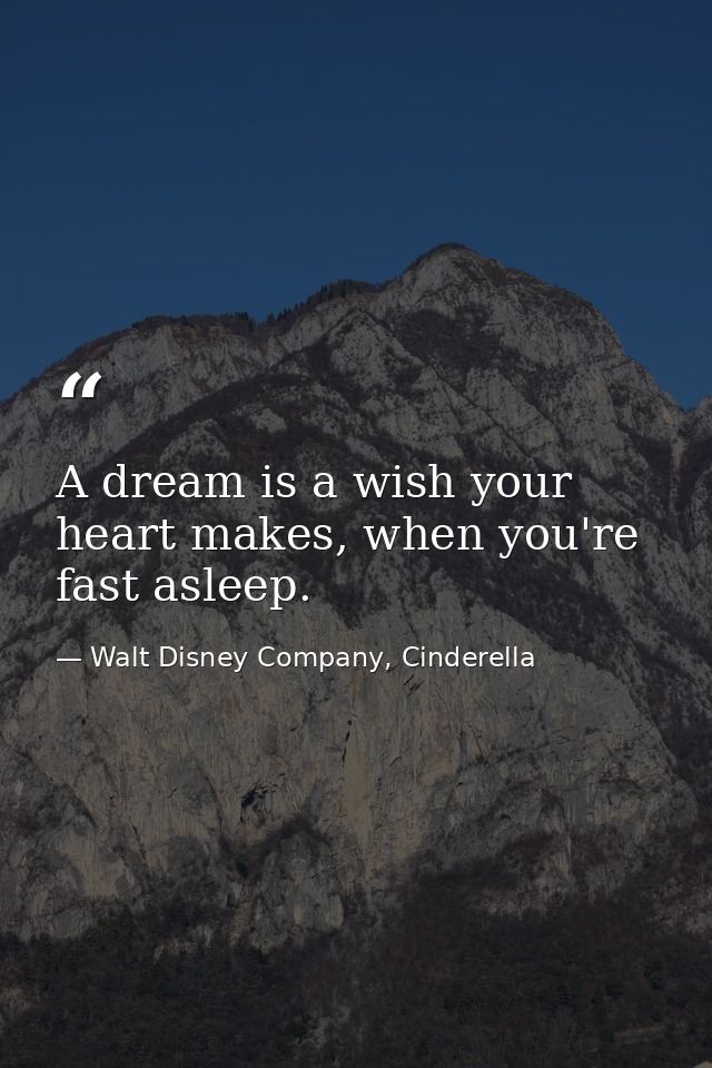 A dream is a wish your heart makes, when you're fast asleep. — Walt Disney Company, Cinderella