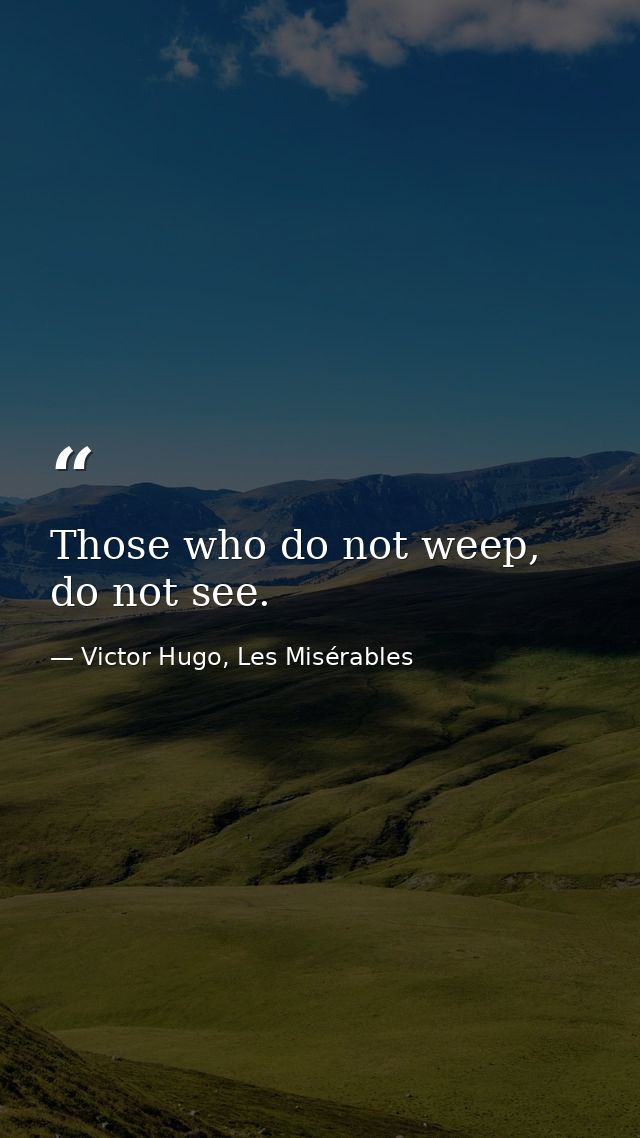 Those who do not weep, do not see. — Victor Hugo, Les Misérables