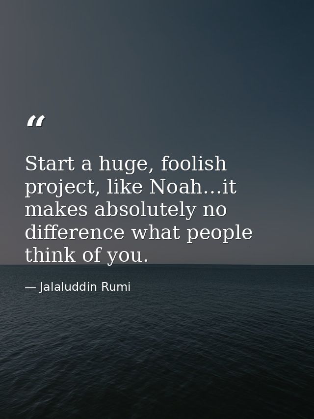 Start a huge, foolish project, like Noah…it makes absolutely no difference what people think of you. — Jalaluddin Rumi