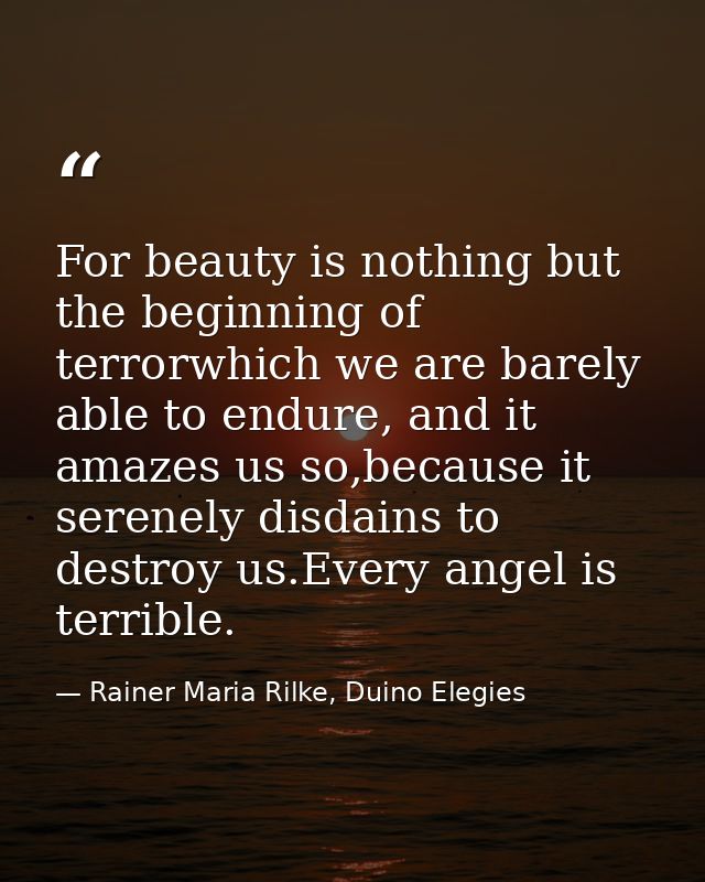 For beauty is nothing but the beginning of terrorwhich we are barely able to endure, and it amazes us so,because it sere — Rainer Maria Rilke, Duino Elegies