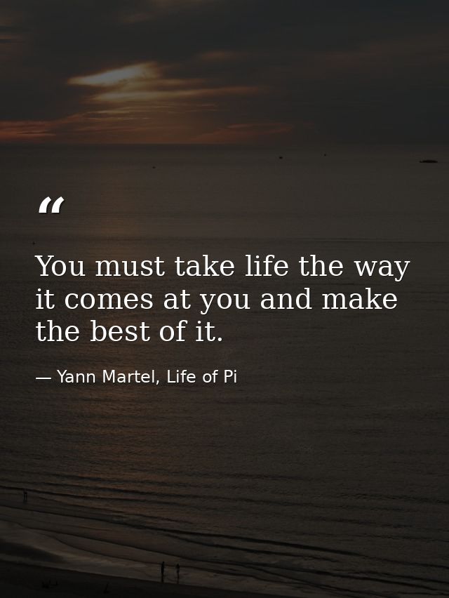 You must take life the way it comes at you and make the best of it. — Yann Martel, Life of Pi