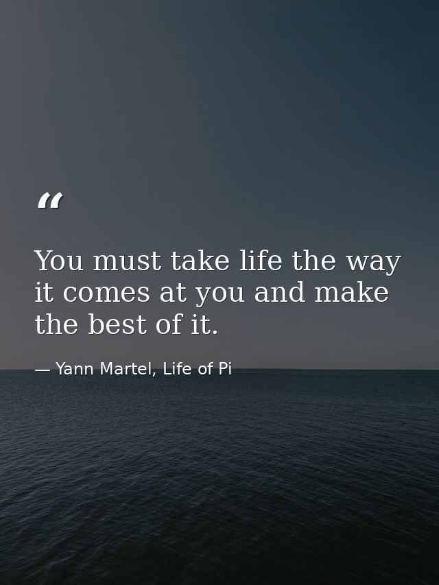 You must take life the way it comes at you and make the best of it. — Yann Martel, Life of Pi