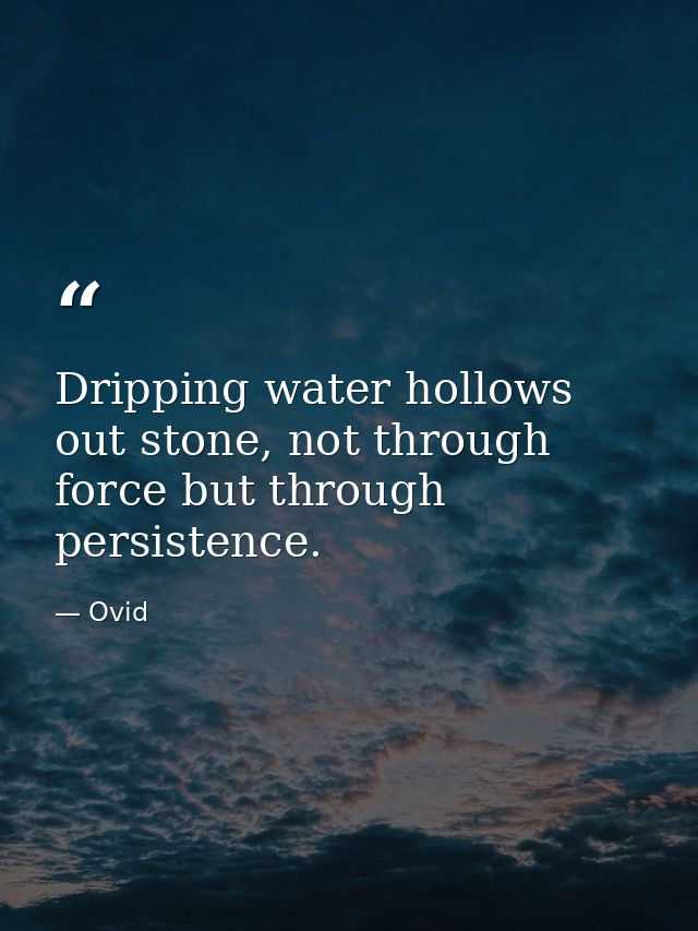 Dripping water hollows out stone, not through force but through persistence. — Ovid