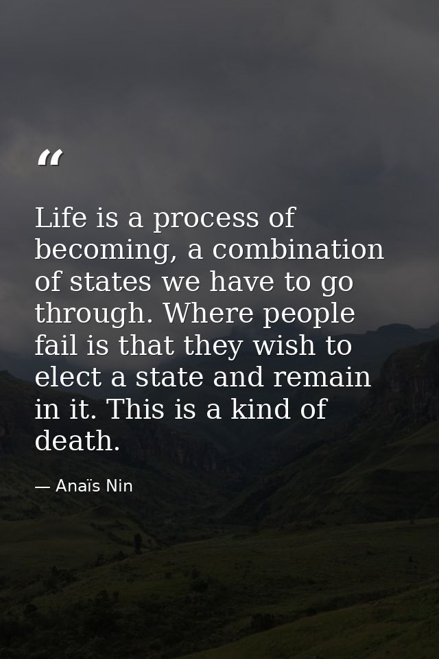 Life is a process of becoming, a combination of states we have to go through. Where people fail is that they wish to ele — Anaïs Nin