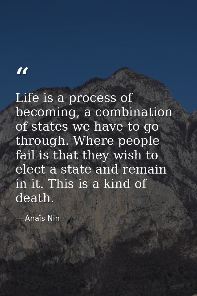Life is a process of becoming, a combination of states we have to go through. Where people fail is that they wish to ele — Anaïs Nin