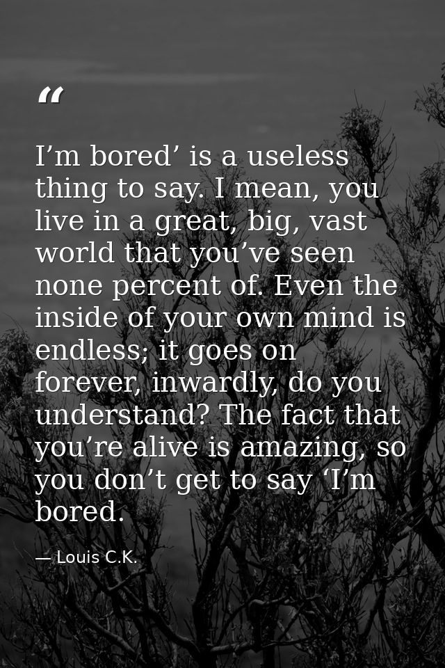 I’m bored’ is a useless thing to say. I mean, you live in a great, big, vast world that you’ve seen none percent of. Eve — Louis C.K.