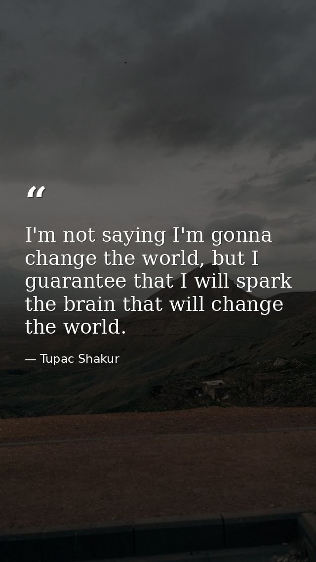I'm not saying I'm gonna change the world, but I guarantee that I will spark the brain that will change the world. — Tupac Shakur