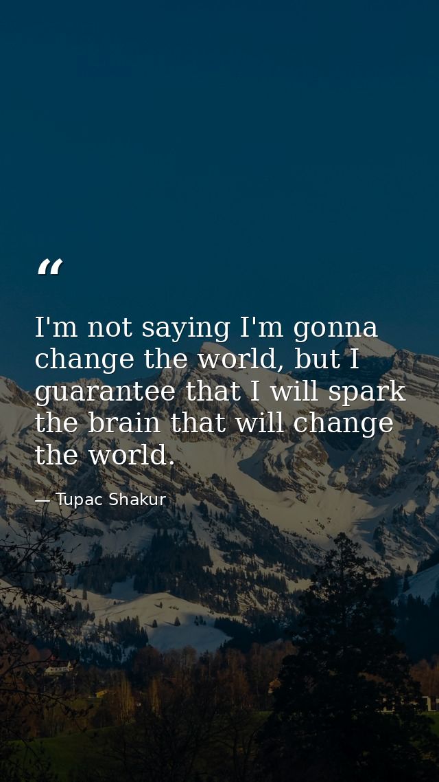 I'm not saying I'm gonna change the world, but I guarantee that I will spark the brain that will change the world. — Tupac Shakur