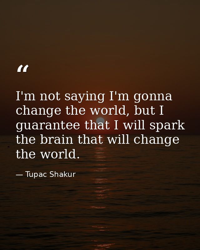 I'm not saying I'm gonna change the world, but I guarantee that I will spark the brain that will change the world. — Tupac Shakur