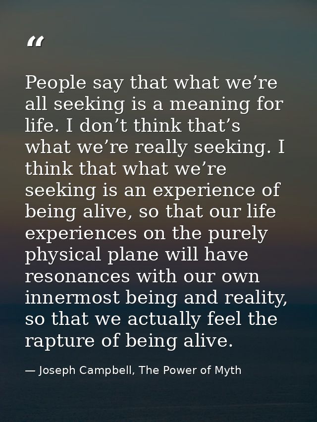 People say that what we’re all seeking is a meaning for life. I don’t think that’s what we’re really seeking. I think th — Joseph Campbell, The Power of Myth