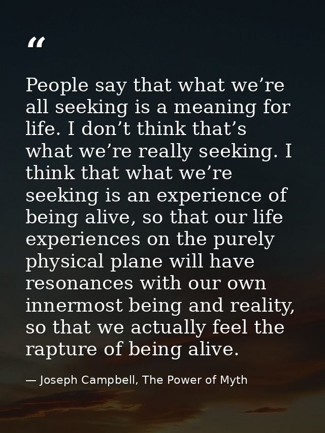 People say that what we’re all seeking is a meaning for life. I don’t think that’s what we’re really seeking. I think th — Joseph Campbell, The Power of Myth