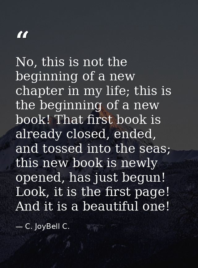 No, this is not the beginning of a new chapter in my life; this is the beginning of a new book! That first book is alrea — C. JoyBell C.