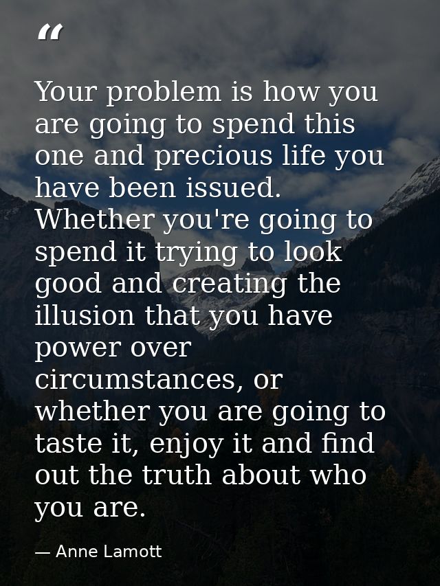 Your problem is how you are going to spend this one and precious life you have been issued. Whether you're going to spen — Anne Lamott