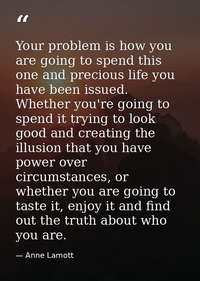 Your problem is how you are going to spend this one and precious life you have been issued. Whether you're going to spen — Anne Lamott