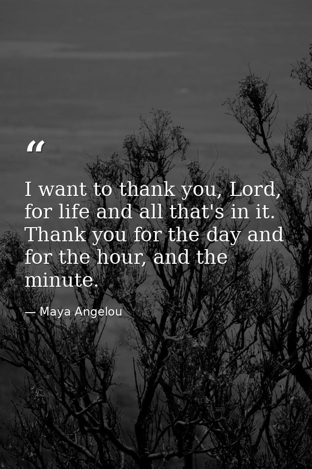 I want to thank you, Lord, for life and all that's in it. Thank you for the day and for the hour, and the minute. — Maya Angelou