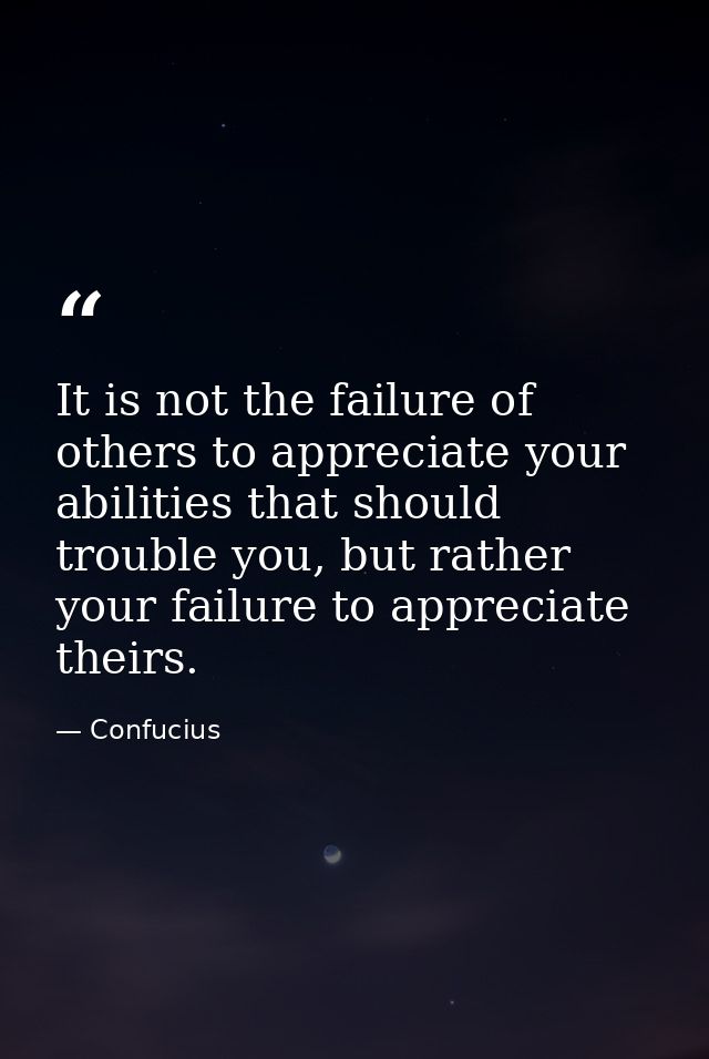 It is not the failure of others to appreciate your abilities that should trouble you, but rather your failure to appreci — Confucius