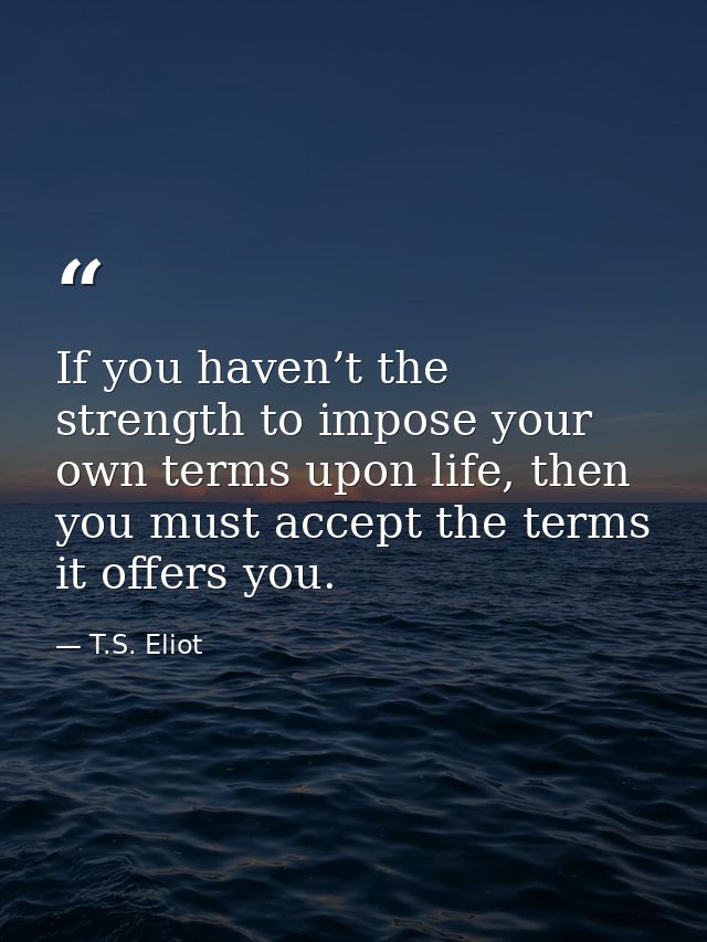 If you haven’t the strength to impose your own terms upon life, then you must accept the terms it offers you. — T.S. Eliot