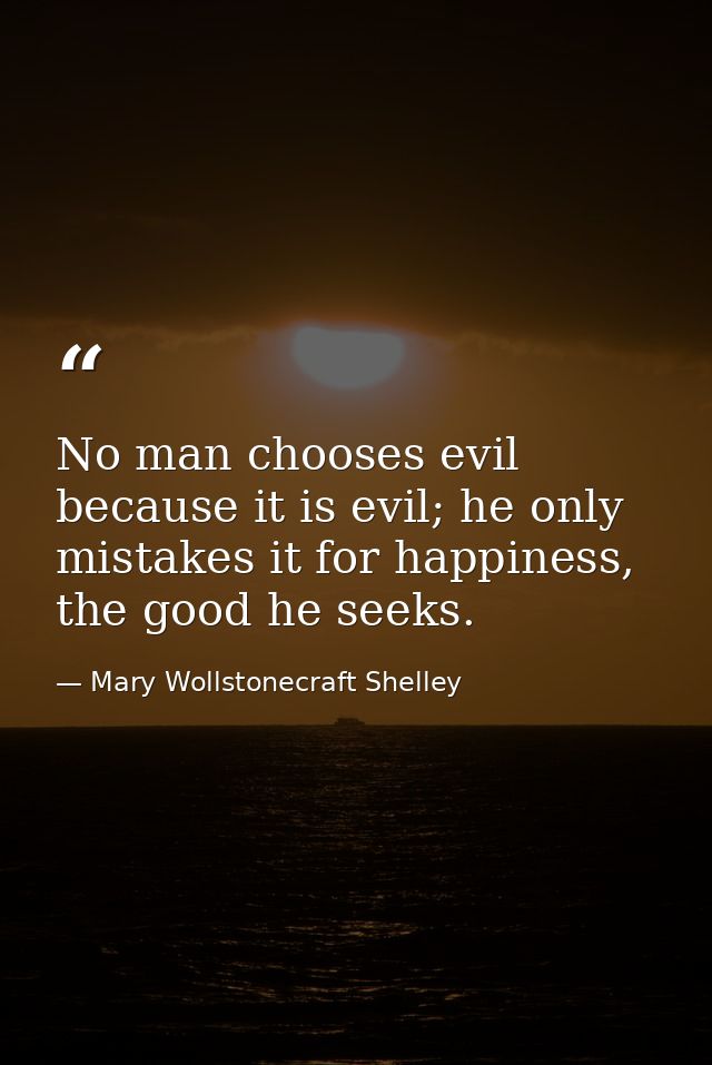 No man chooses evil because it is evil; he only mistakes it for happiness, the good he seeks. — Mary Wollstonecraft Shelley