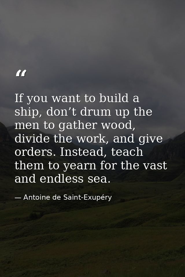 If you want to build a ship, don’t drum up the men to gather wood, divide the work, and give orders. Instead, teach them — Antoine de Saint-Exupéry