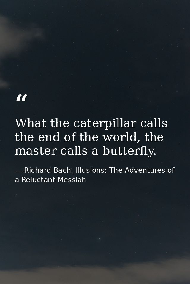 What the caterpillar calls the end of the world, the master calls a butterfly. — Richard Bach, Illusions: The Adventures of a Reluctant Messiah