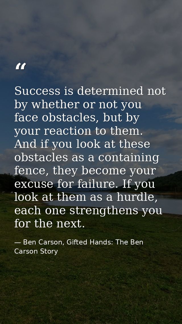 Success is determined not by whether or not you face obstacles, but by your reaction to them. And if you look at these o — Ben Carson, Gifted Hands: The Ben Carson Story