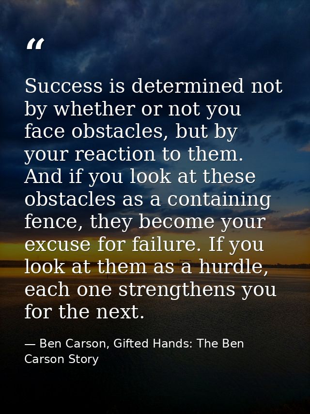 Success is determined not by whether or not you face obstacles, but by your reaction to them. And if you look at these o — Ben Carson, Gifted Hands: The Ben Carson Story