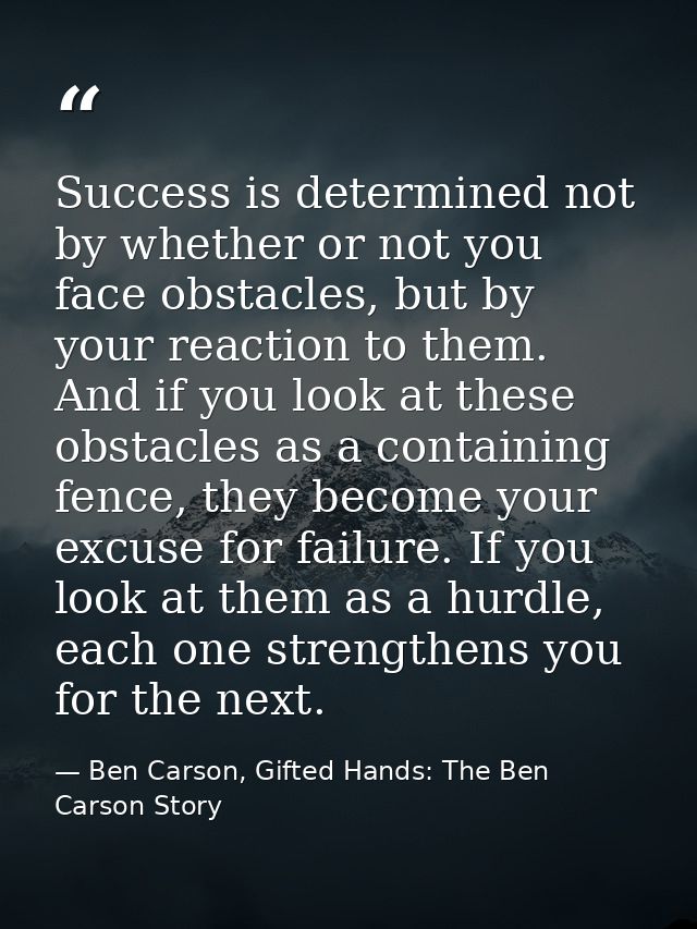 Success is determined not by whether or not you face obstacles, but by your reaction to them. And if you look at these o — Ben Carson, Gifted Hands: The Ben Carson Story