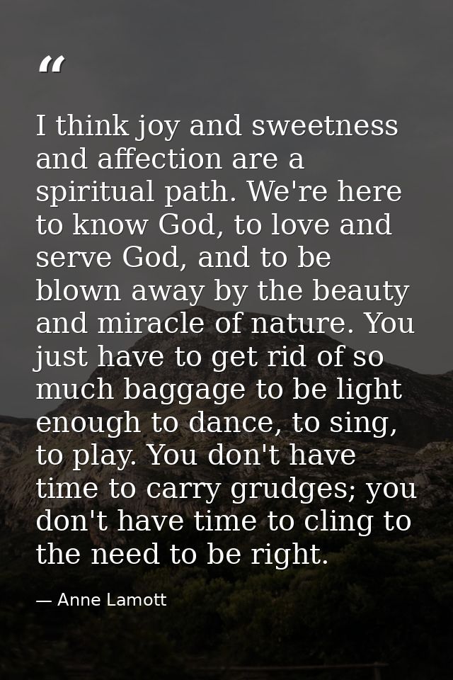 I think joy and sweetness and affection are a spiritual path. We're here to know God, to love and serve God, and to be b — Anne Lamott