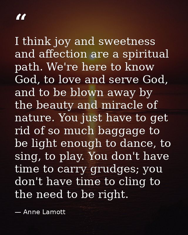 I think joy and sweetness and affection are a spiritual path. We're here to know God, to love and serve God, and to be b — Anne Lamott