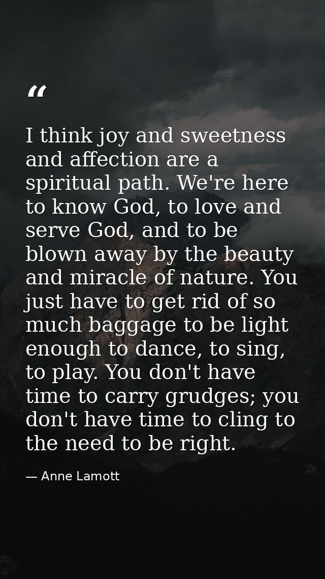 I think joy and sweetness and affection are a spiritual path. We're here to know God, to love and serve God, and to be b — Anne Lamott