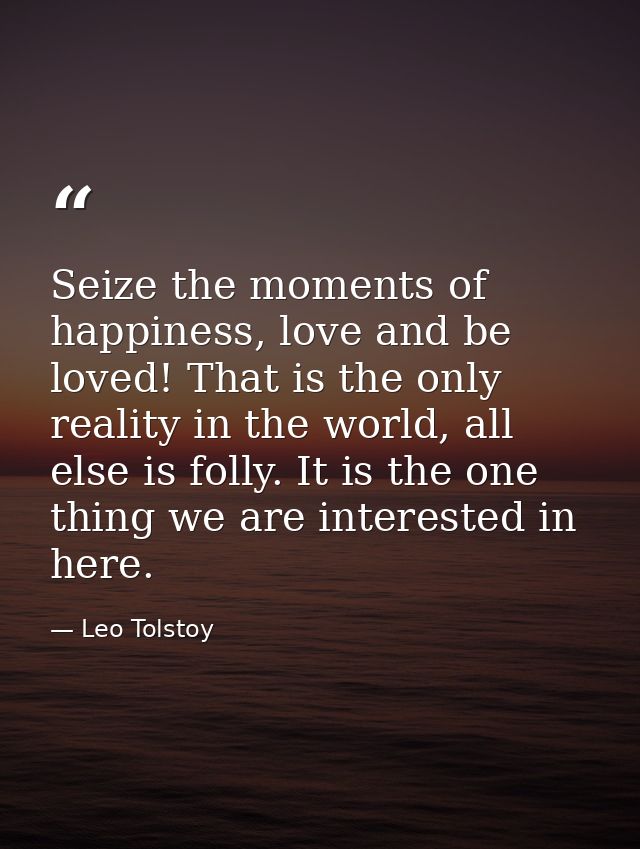 Seize the moments of happiness, love and be loved! That is the only reality in the world, all else is folly. It is the o — Leo Tolstoy