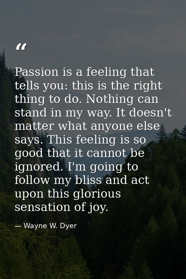 Passion is a feeling that tells you: this is the right thing to do. Nothing can stand in my way. It doesn't matter what  — Wayne W. Dyer