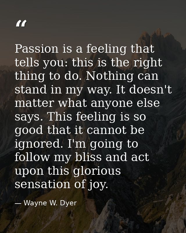 Passion is a feeling that tells you: this is the right thing to do. Nothing can stand in my way. It doesn't matter what  — Wayne W. Dyer