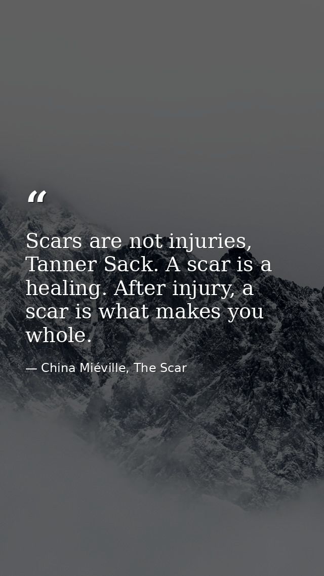 Scars are not injuries, Tanner Sack. A scar is a healing. After injury, a scar is what makes you whole. — China Miéville, The Scar